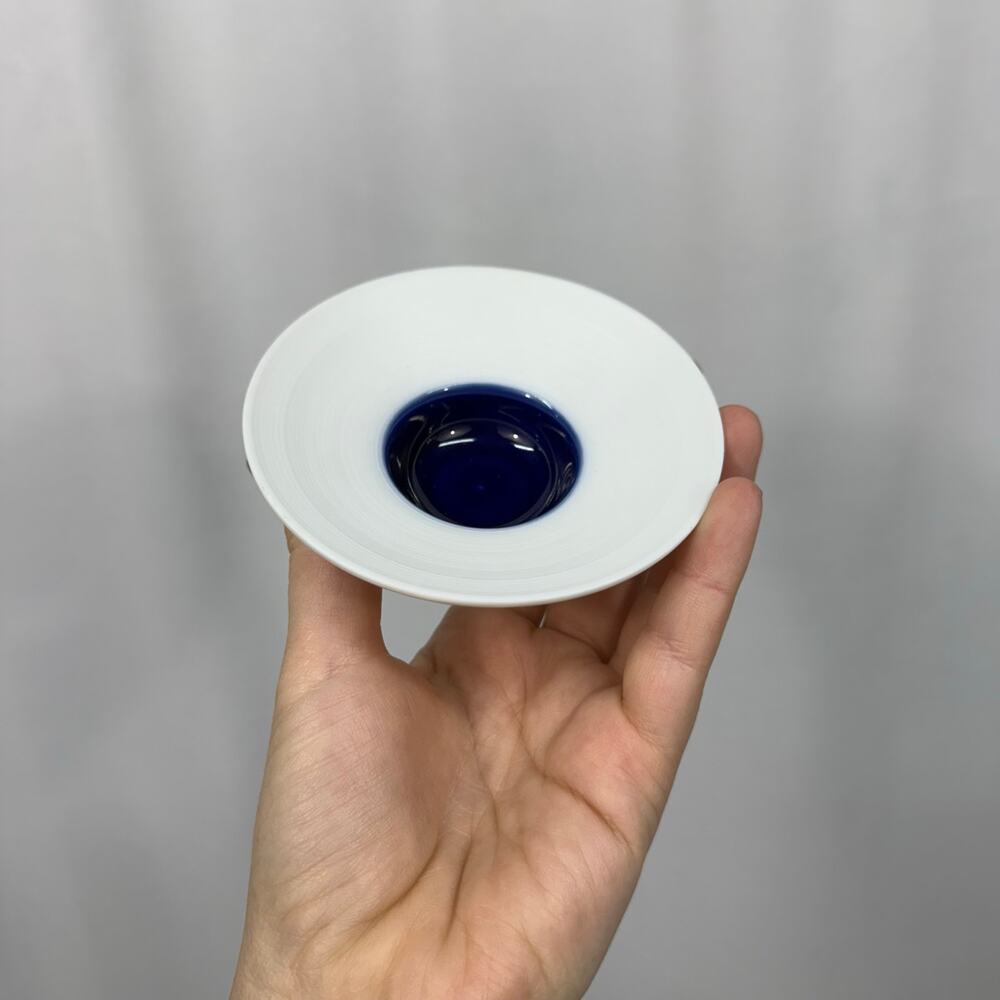 Crate & Barrel Dot Dish Blue 4" Ceramic Blue White Trinket Dish